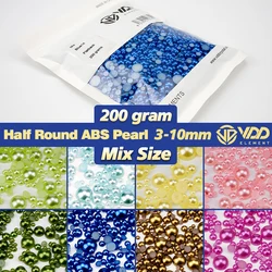 VDD 200g Wholesale Mix Size 3-10mm Multicolor ABS Imitation Pearls Half Round Flatback Beads For DIY Craft Nail Art Decorations