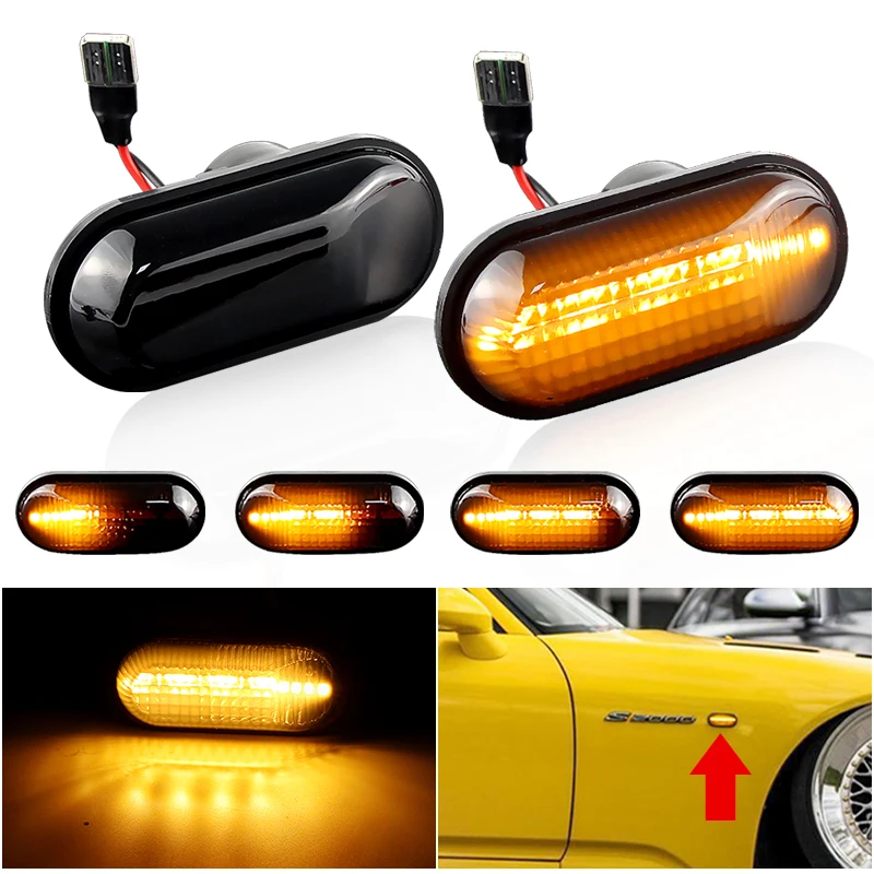 

2×for Honda S2000/Prelude/Integra/Fit/Del Sol/Civic/CRX/Acura 1985-2013 Car LED Turn Signal Dynamic Side Marker Lights Indicator