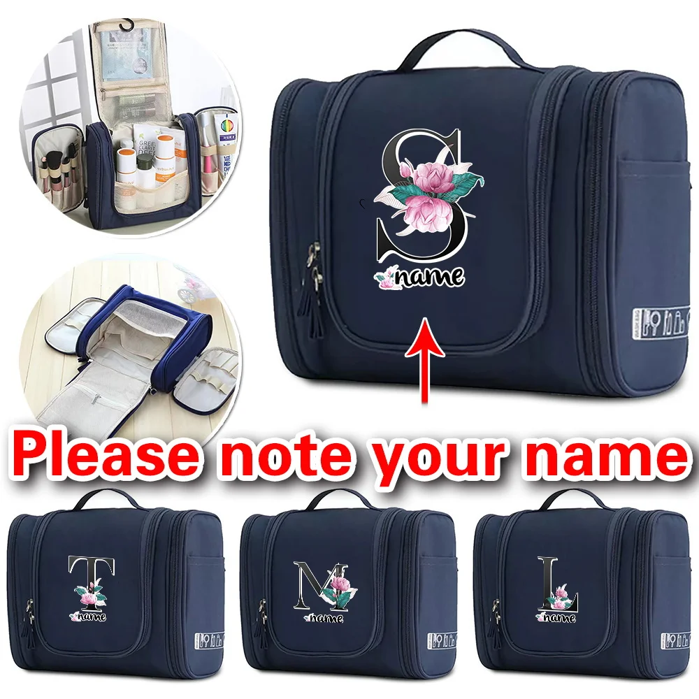 

Customizable Name Women's Makeup Bag Makeup Storage Function Hanging Makeup Bag Travel Large Capacity Handbag Letter Series