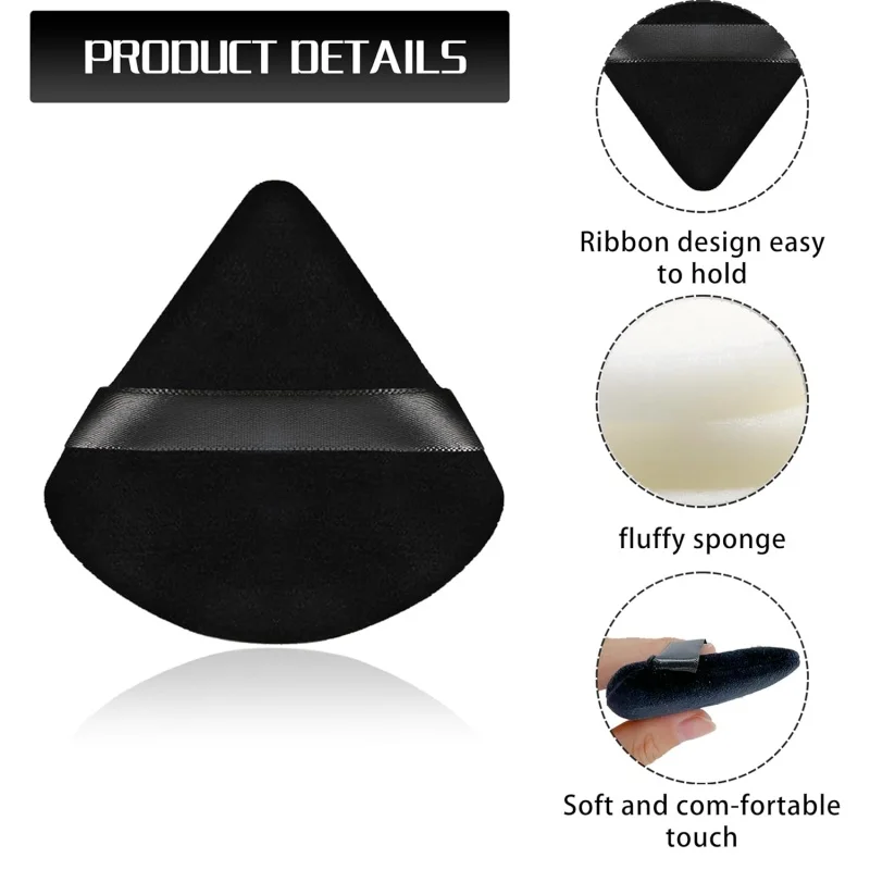 Trójkątna gąbeczka do makijażu, miękka bawełniana gąbeczka do pudru, wielokrotnego użytku, do podkładu, narzędzie kosmetyczne.