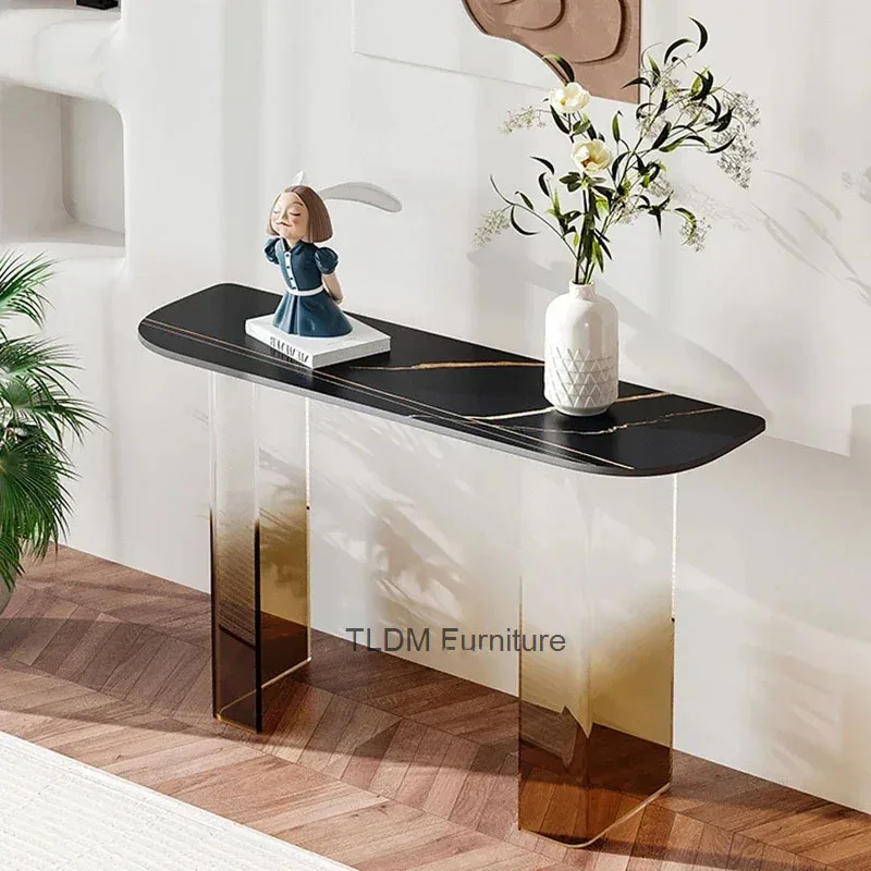 Gradient Bar Wall Table Acrylic Console Entrance Table Simple Sintered Stone Coffee Tables Decoration Semi-round End View Table