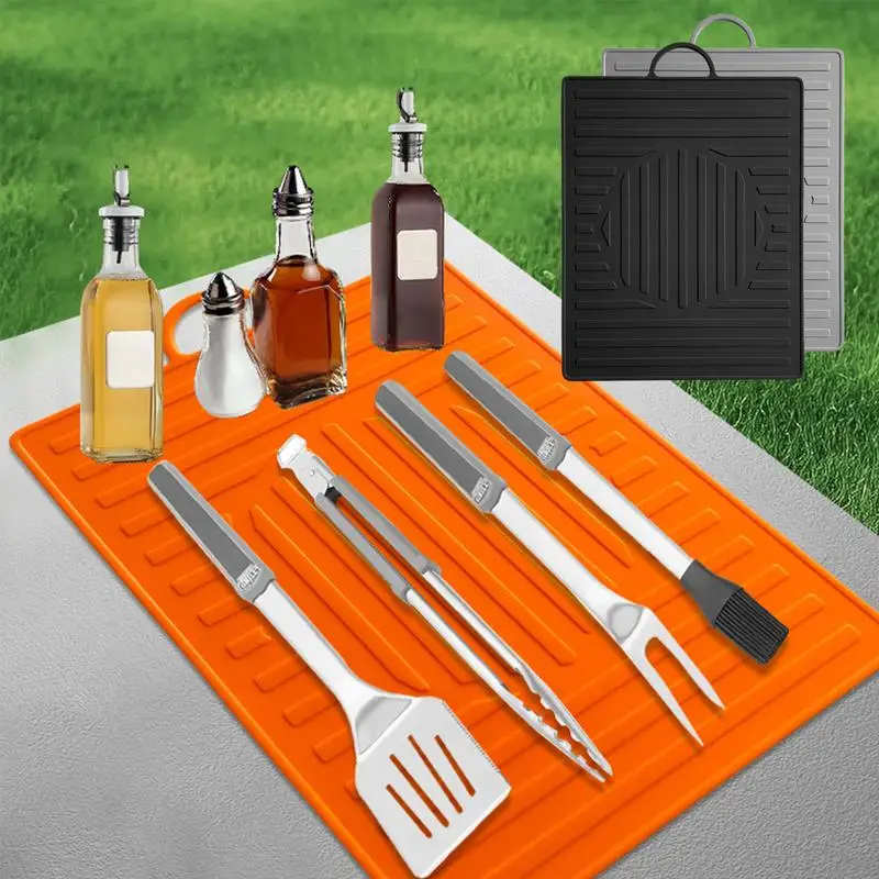 Silicone Griddle Tools Mat Grill BBQ Utensils Holder Heat Resistant Spatula Mat Utensil Holder Side Shelf Mat Protective Griddle