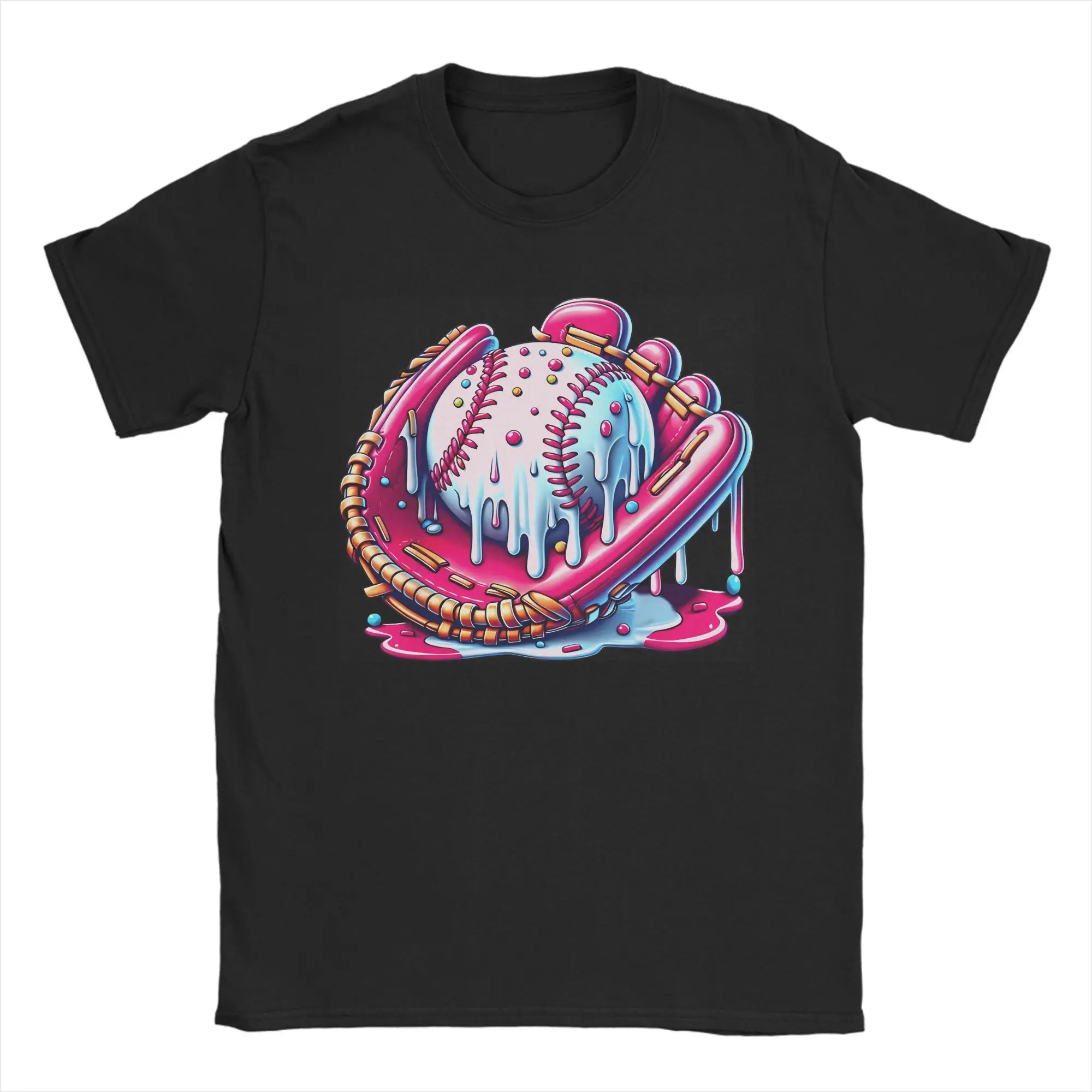 

Baseball Ice Cream Dripping T-Shirt Beach Fashion T Shirts Adult 100% Cotton O Neck Plus Size 5XL Tees Short Sleeve Vintage Top
