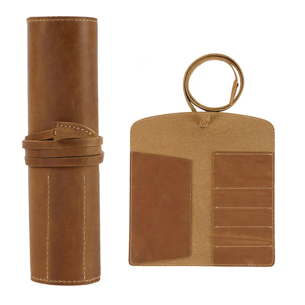 

Genuine Cowhide Case Retro Handmade Pencil Pouch For Fountain Pen Ballpoint Organizer Pen Holder