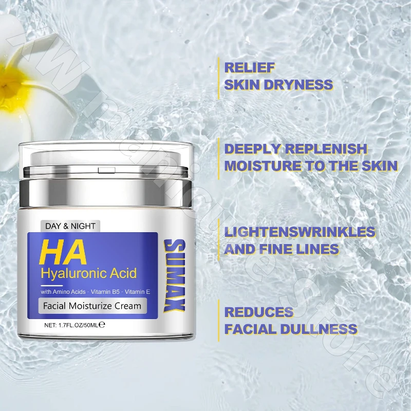 SUMAX حمض الهيالورونيك كريم وجه دقيق ترطيب ترطيب اشراق ثبات كريم العناية بالوجه المرن 50 مللي #4