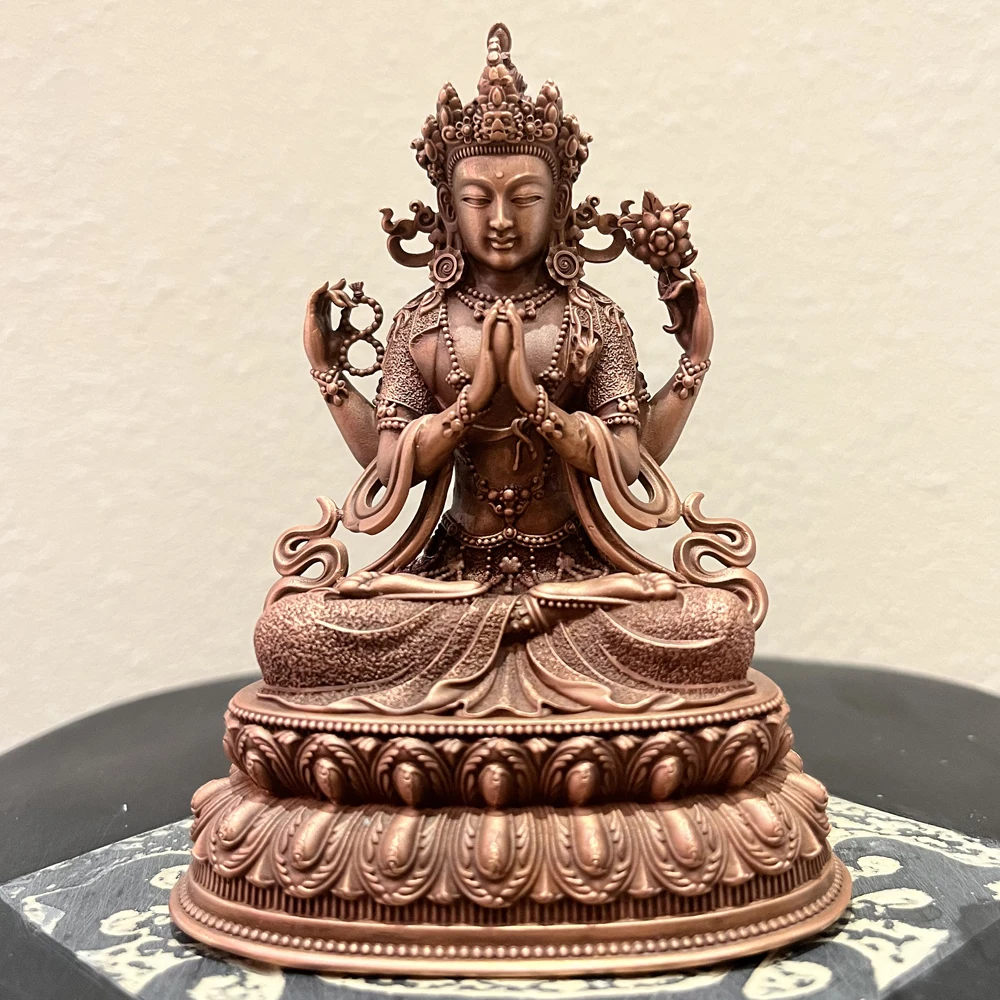 

Nepal Tibetan four-arm Guanyin pure copper home ornament is dedicated to Baoan red copper material Seiko 10 cm