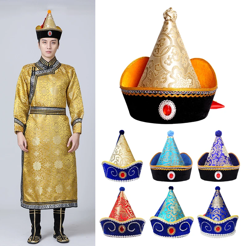 Mongolian Dance Hats Men Women Festival Stage Performance Cap Mongolia Traditional Headwear Royal Prince Cosplay Hats