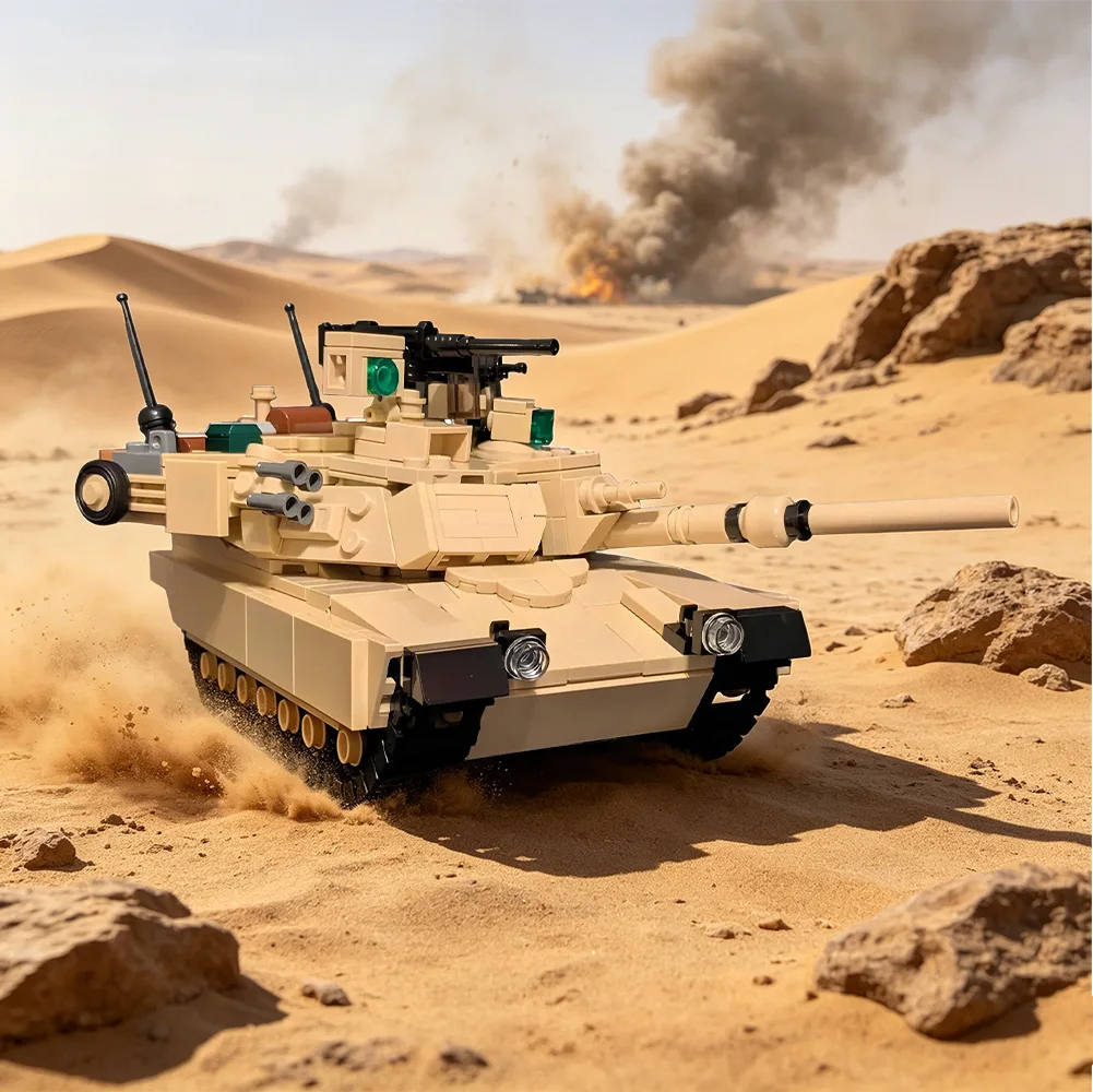 

MOC M1A2 Abrams Building Blocks Military Combat Vehicle Light Brown Tank Bricks Toy Adult Gift for Military Enthusiasts