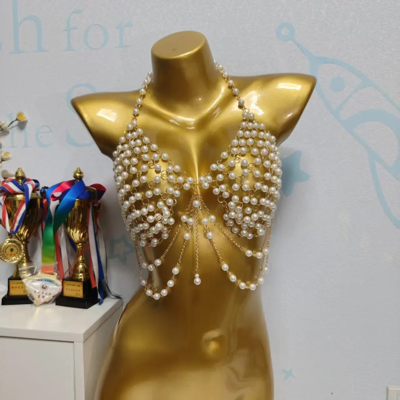 European And American Handmade Beaded Pearl Shell Chest Chain Hawaii Vacation Beach Sexy Body Chain Strapless Outfit