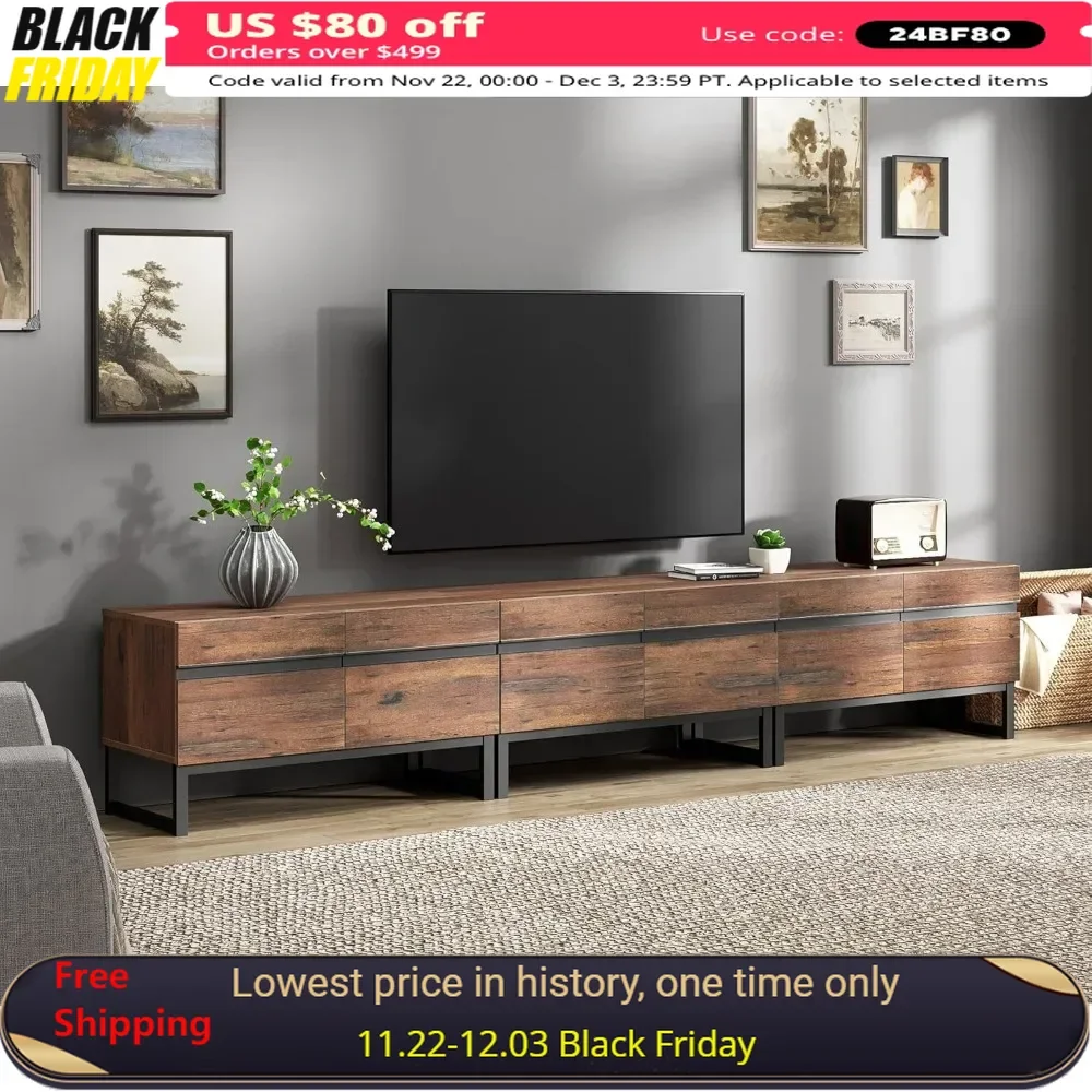 3 in 1 TV Stand for TVs Up To 110 Inch, Storage Cabinets and Metal Base, Wood Modern Living Room TV Stand