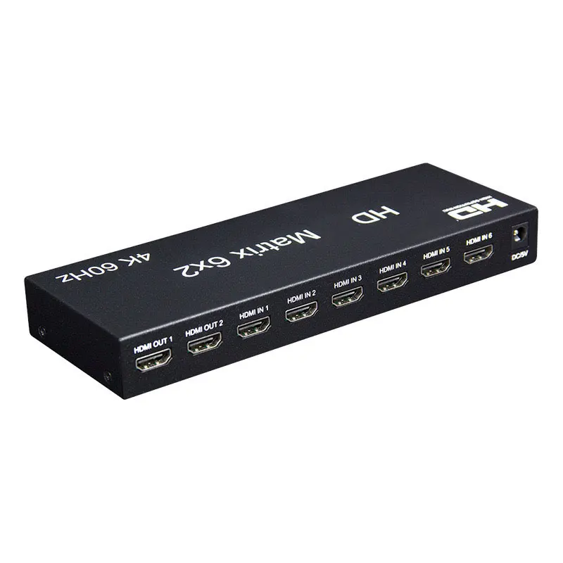 4K 6x2 60Hz HD Matrix Switch 6 in 2 out Switch Splitter with Optical R/L Audio Extractor Video for HDMI-compatible Converter