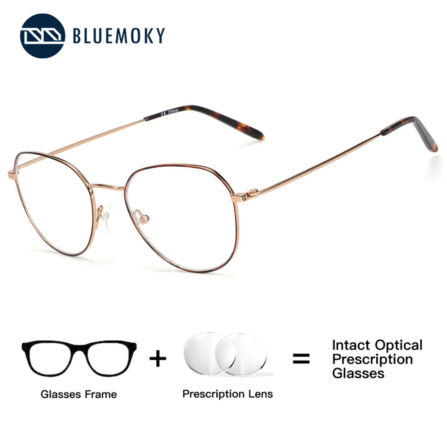 BLUEMOKY Metal Circular Custom Prescription Glasses, Progressive Myopia Blue Film for Men Women, Photochromic Anti Blue Light