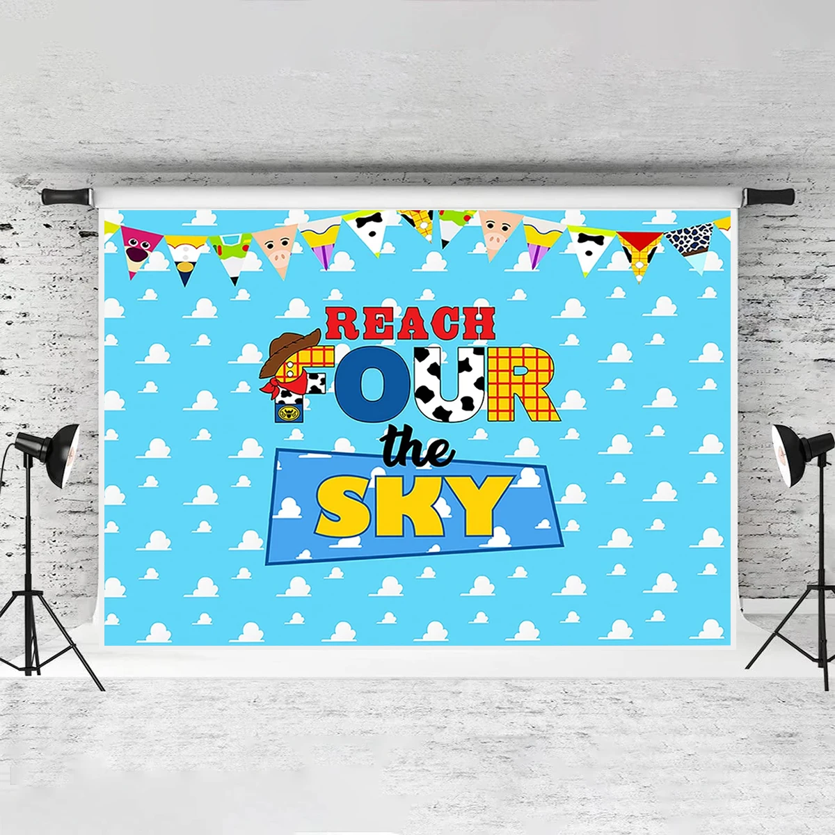 Reach Four Years Backdrop Baby Birthday Party Background Decor Rainbow Sky Jungle Family Photo Shoot Welcome Banner Photography