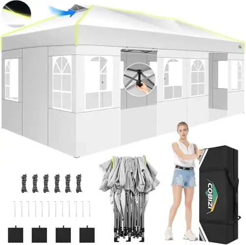 

10x20 Pop Up Canopy Tent, Outdoor Party Tent Without Sidewall One Push Setup Glow, 3 Adjustable Height Air Vent