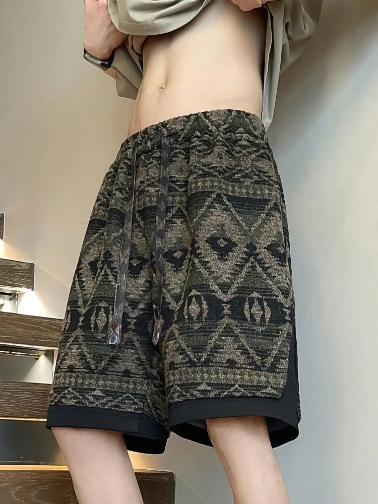 Y2k Vintage Ethnic Summer Beach Shorts Men Baggy Wide leg Casual Capris Pants Male Sport Oversize Running Shorts 2025