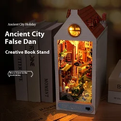 New Diy Wooden Bruges Ancient City Book Nook Shelf Insert Miniature Model Kits With Furniture Bookshelf Bookend Friends Gifts