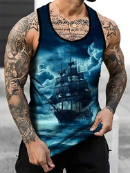 Summer Street Fashion Men's Tank Top Daily Casual Mens Tank Top Outdoor Sports Men's Tank Top Pirate Ship Print Tank Top For Men