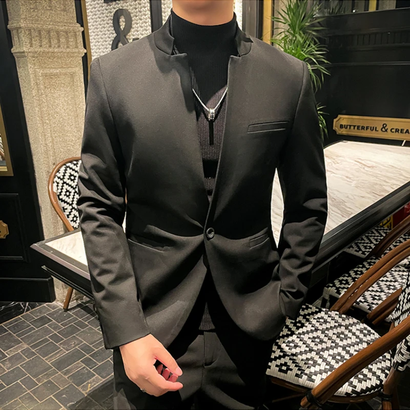 Chinese Tunic Suit Men Business High Quality Suit Jackets/Male Slim Fit Fashion Stand Collar Tuxedo/Man Solid color Blazers 5XL