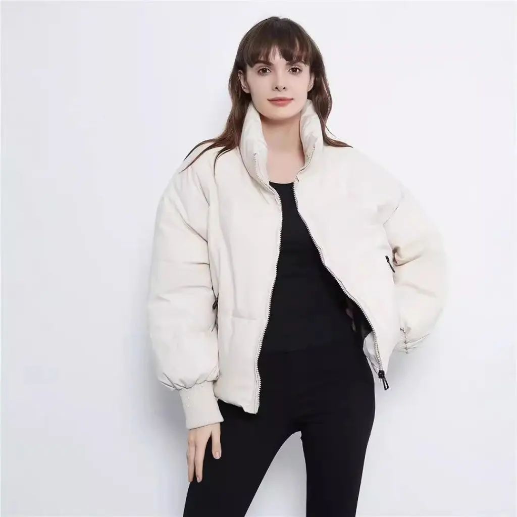 

Women's Cotton-Padded Coat Winter Fashionable Vertical Collar Long-Sleeved Zipper Pocket Short French Niche Bread Clothes