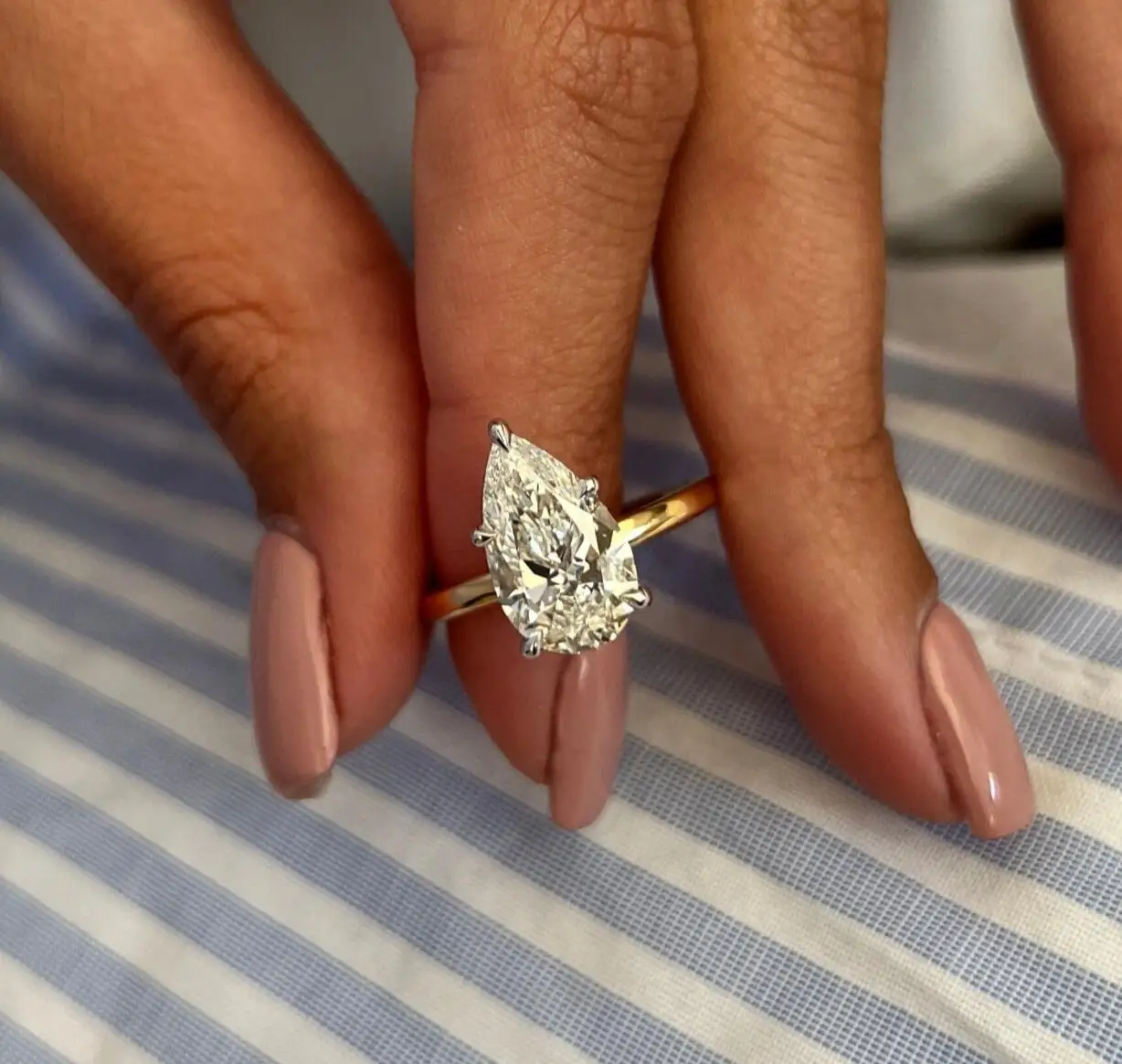 18K Solid Gold Genuine Diamond Laboratory-Grown Pear-Shaped IGI 3-Carat E VS1 CVD HPHT Simple Four-Prong Wedding Ring Platinum