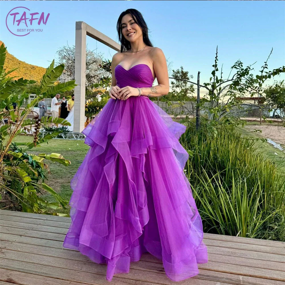 

TAFN Sweetheart Collar Strapless Formal Evening Dresses for Women A-line Draped Prom Party Gown vestidos de fiesta Custom Made