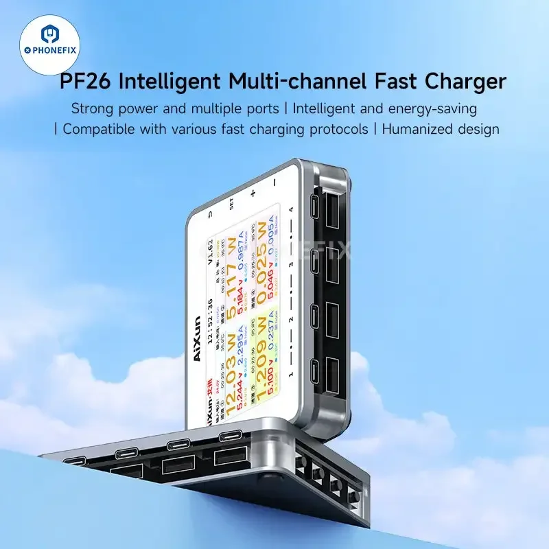 Imagem -05 - Jcid Aixun Pf26 260w Carregador Rápido Multicanal Portas Usb Display Digital Lightning qc 3.0 Kit de Ferramentas de Carregamento Rápido Stationhub