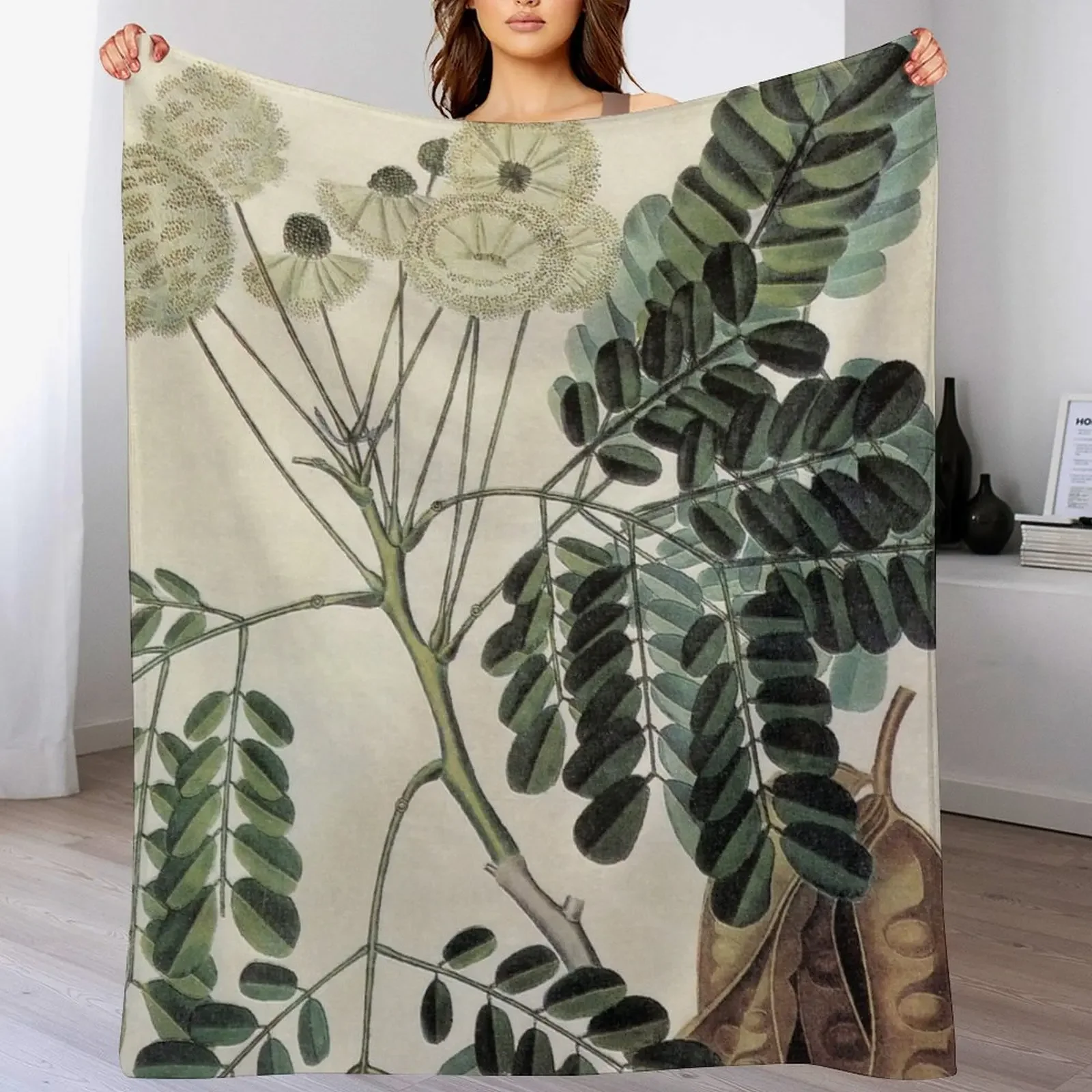 acacia vintage botanical print Throw Blanket Summer Cool Breathable Blanket for Sleeping