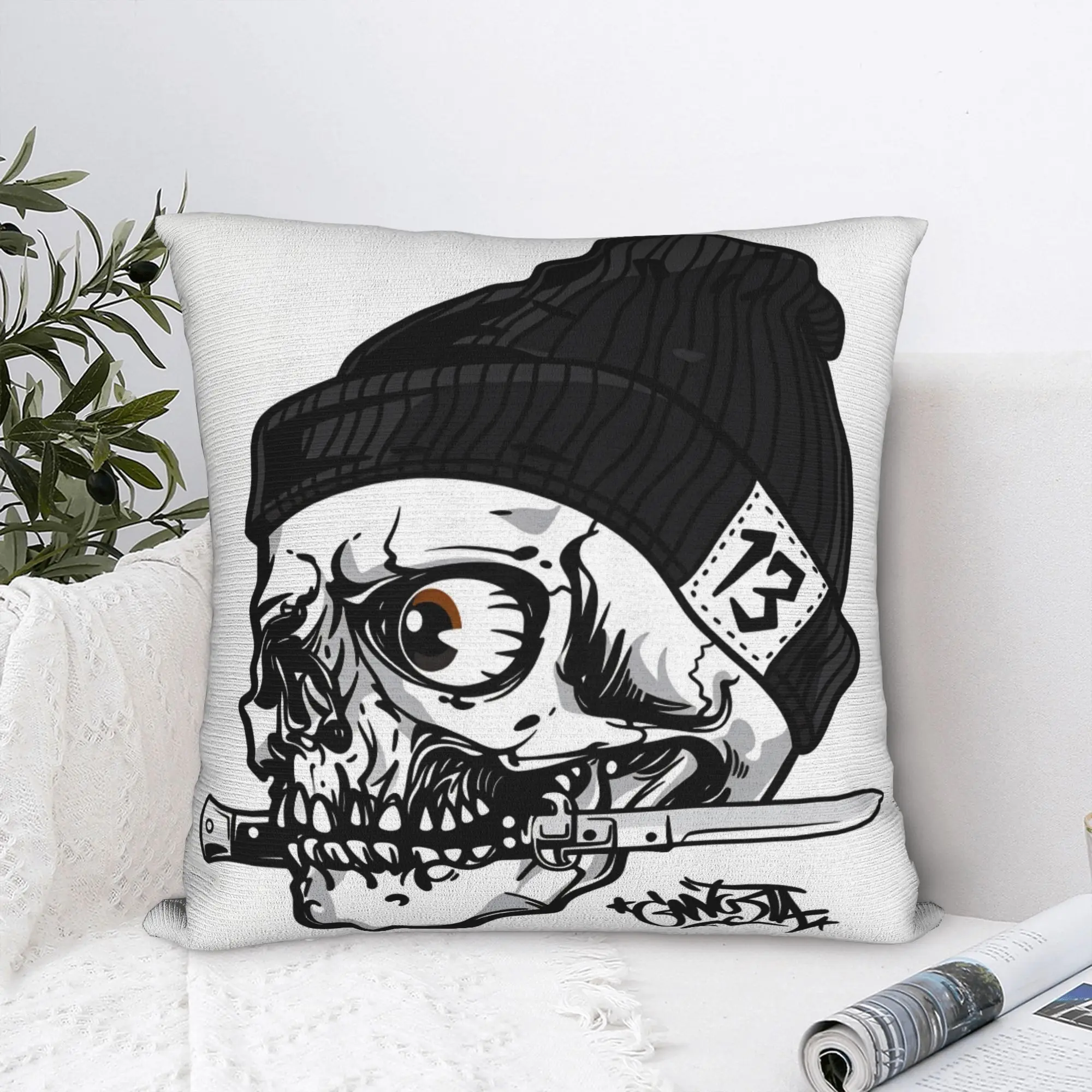 Black Grey Skull Face Día de los Muertos Pillow Cover  Graphic Cushion Cover Funny Pillow Case For Living Room Sofa