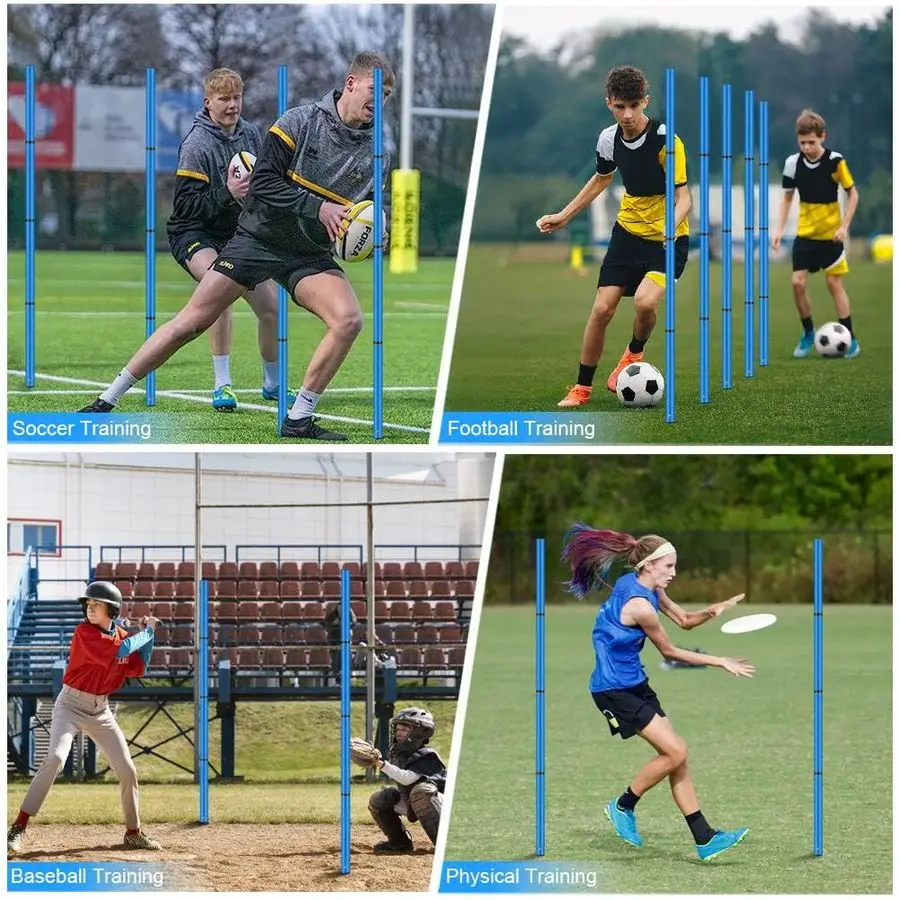 معدات تدريب خفة الحركة، تتضمن سلم خفة الحركة بطول 20 قدمًا، و6 أقطاب خفة الحركة قابلة للتعديل، و10 مخاريط قرصية، ومجموعة تدريب سرعة حبل القفز #5