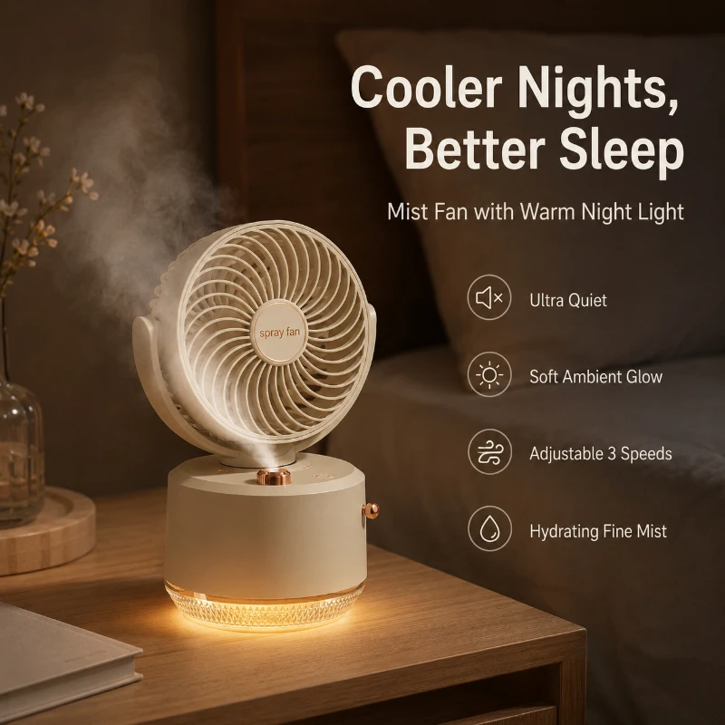 Desktop Humidifier Spray Fan Auto Rotation 3 Wind Levels Built-in Battery Quiet Portable Fan For Office Dorm Outdoor Trip Use
