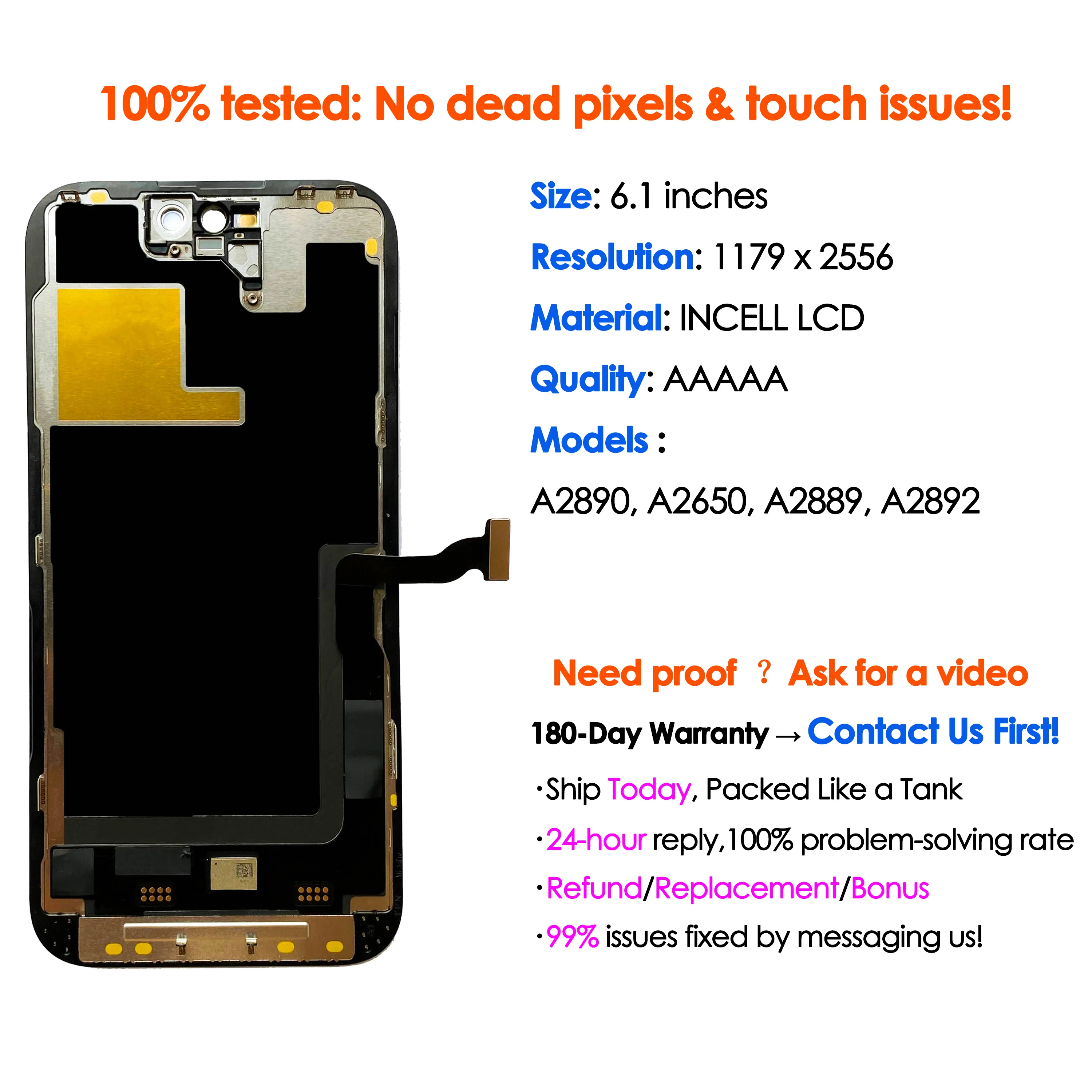 High quality AAA incell LCD For iPhone 14 Pro Display Touch 14Pro Screen Replacement Digitizer Assembly Repair parts Wholesale