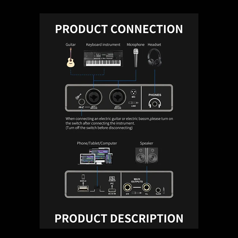 Professional Audio Mixer USB Audio Interface Sound Card DJ Equipment Recording Studio Electric Guitar Converter