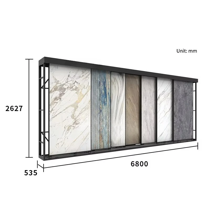 &c Customize Metal Material Floor Standing Push Pull Sliding Stone Slab Ceramic Tile Display Rack for Multiple Specifications