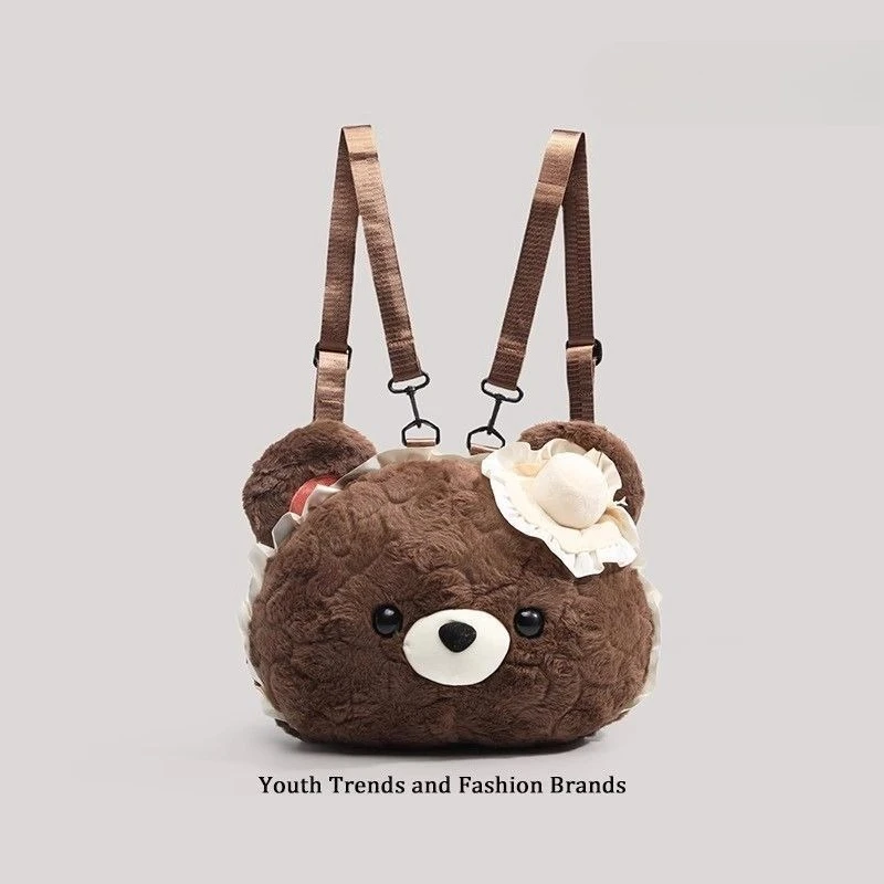 

2026 Autumn Winter New Anime Plush Backpack,Giant Cute Bear Face with Heart Details,Soft PP Cotton Filled Shoulder Bag for Girls