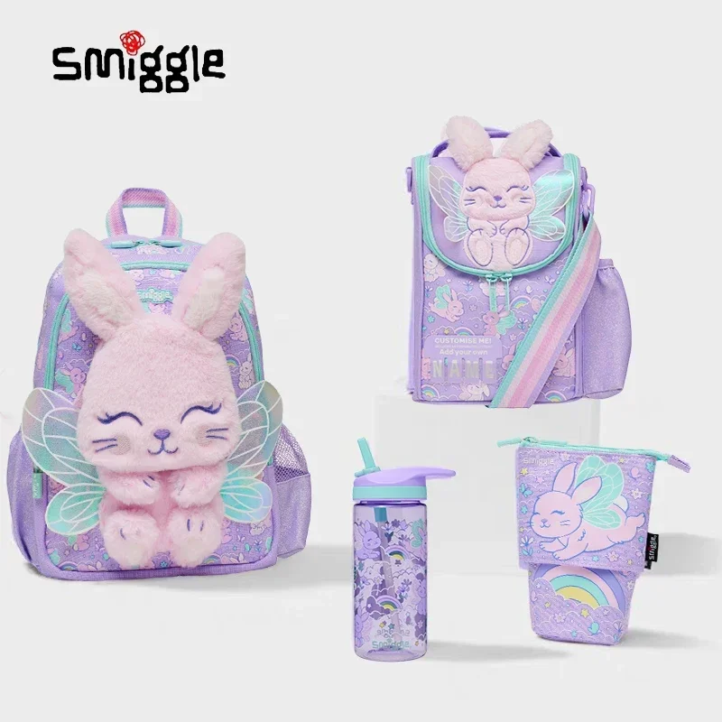 Genuine Australian Smiggle School Bag Purple Angel Rabbit Medium Children's Backpack Water Cup Retractable Pen Bag Student Gift