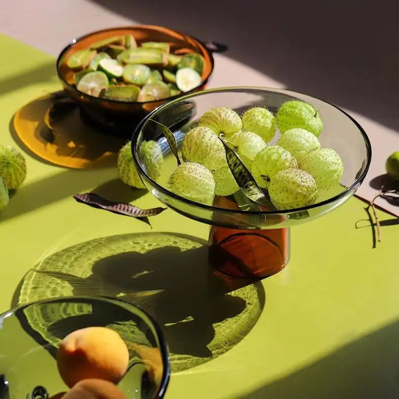 

Modern Minimalist Creative Color Glass Fruit Tray Desktop Snack Plate Living Room Coffee Table Model Room Storage Decoration