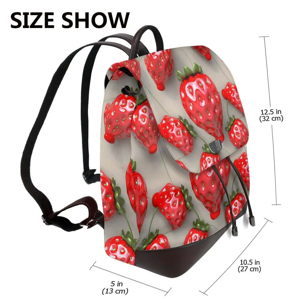 레드 딸기 디자인 3D 패턴 새로운 여성 배낭 디자이너 고품질 가죽 간단한 패션 대용량 배낭