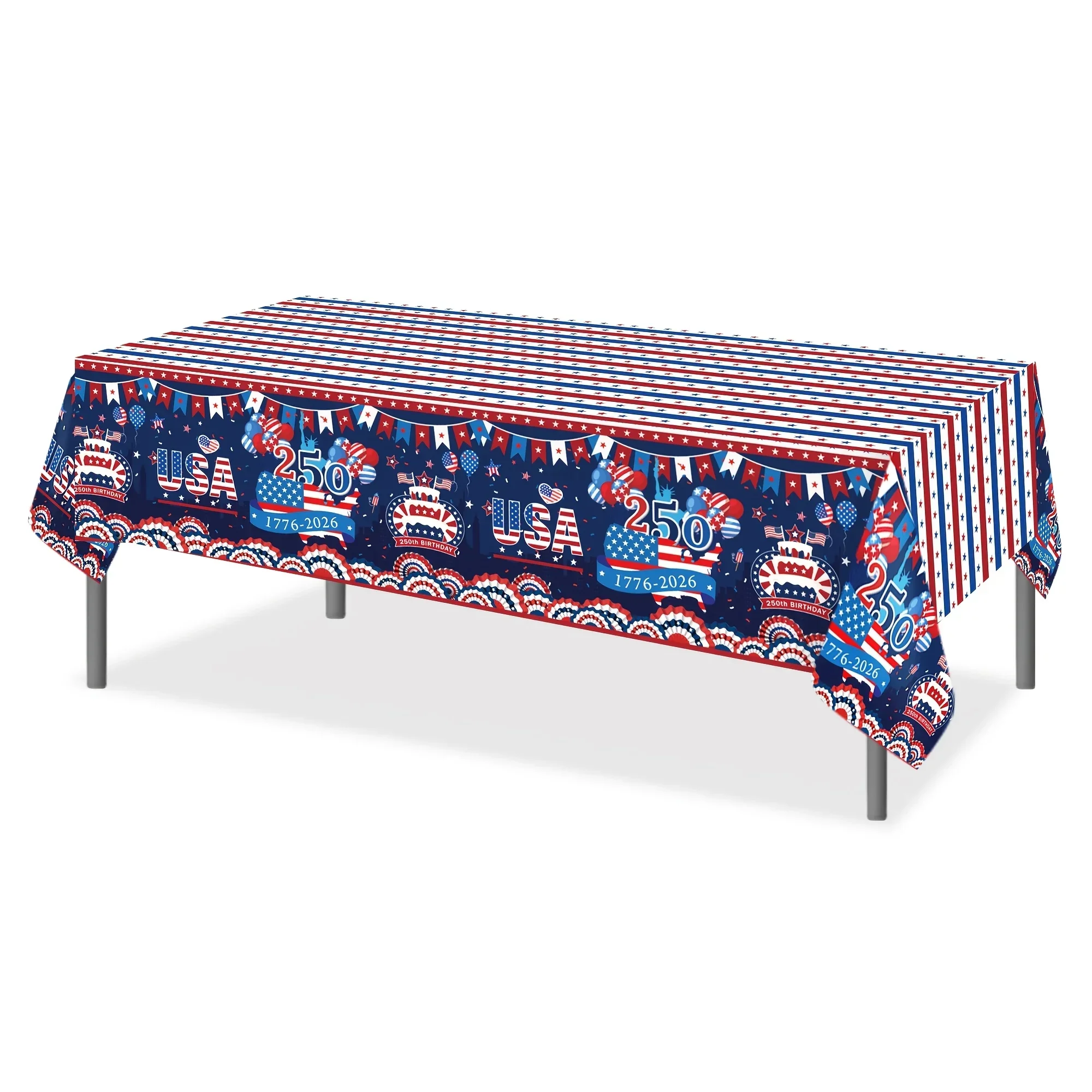 One piece of patriotic disposable tablecloth, red, white and blue star-striped plastic table coverxzj