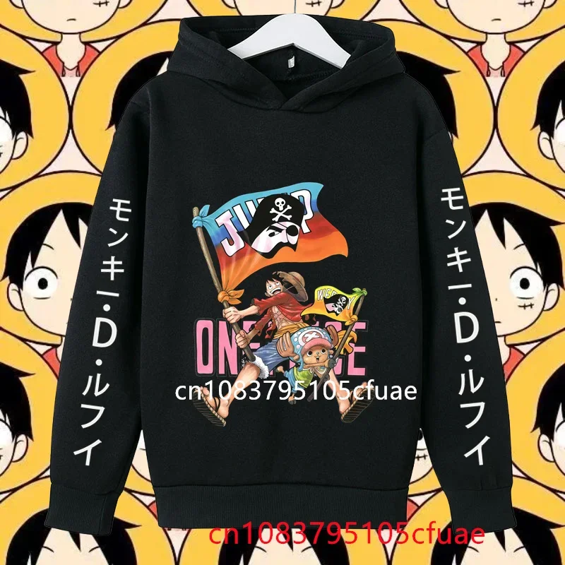 

Kids Girl Streetwear Male Cartoon One Piece Pullover Spring Autumn Boy Fashion Hoodie MONKEY D LUFFY Clothing Casual Hooded