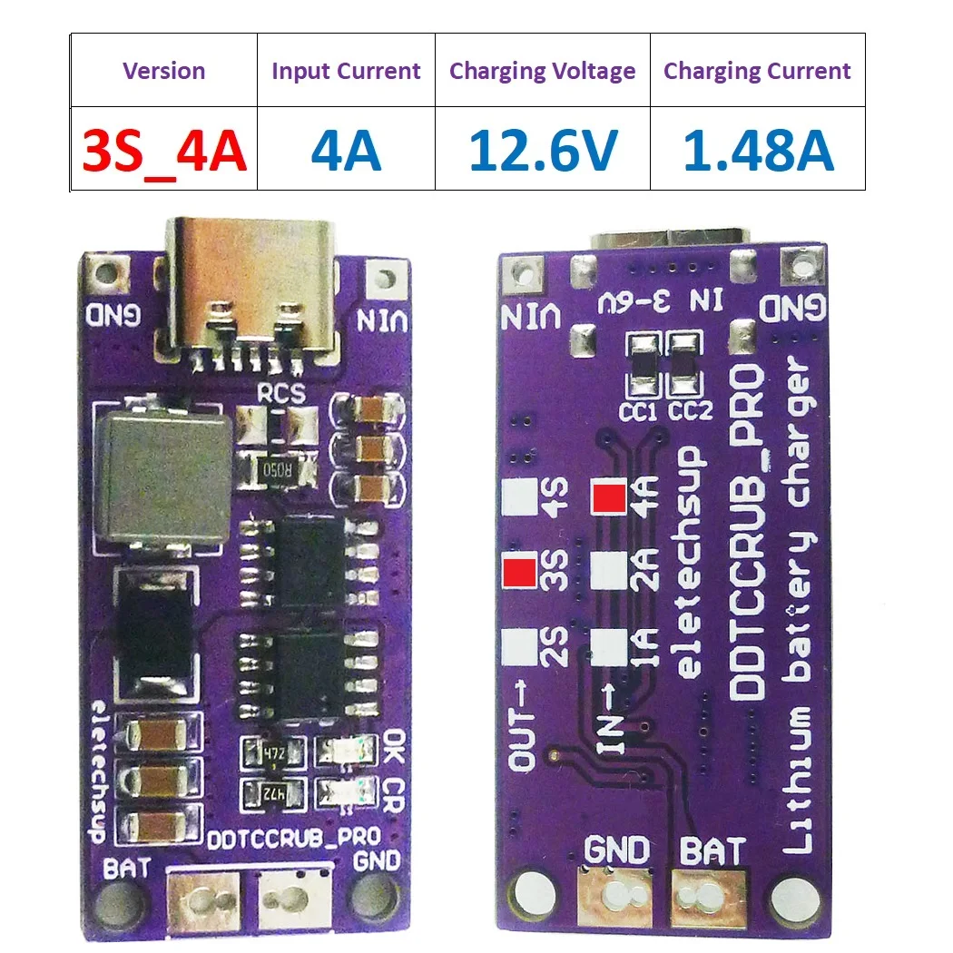 Diy Outdoor Emergency 3Cell Type -C to 12.6V LiPo Li-Ion Battery Pack Portable Charger Power Supply Solar Panel