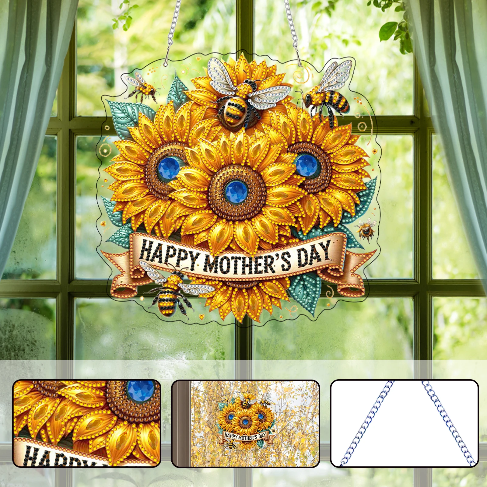 

Mothers Day 2D Flat DIY Acrylic Crystal Painting Crafts Kit Special Shape Diamond Painting Hanging Kit for Home Door Wall Decor