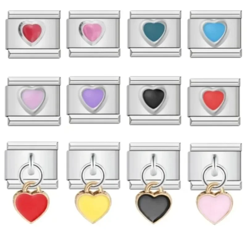 

2024 New Women Colorful Love Pendant Italian Charm Links Fit 9mm Bracelet Stainless Steel DIY Making Jewelry