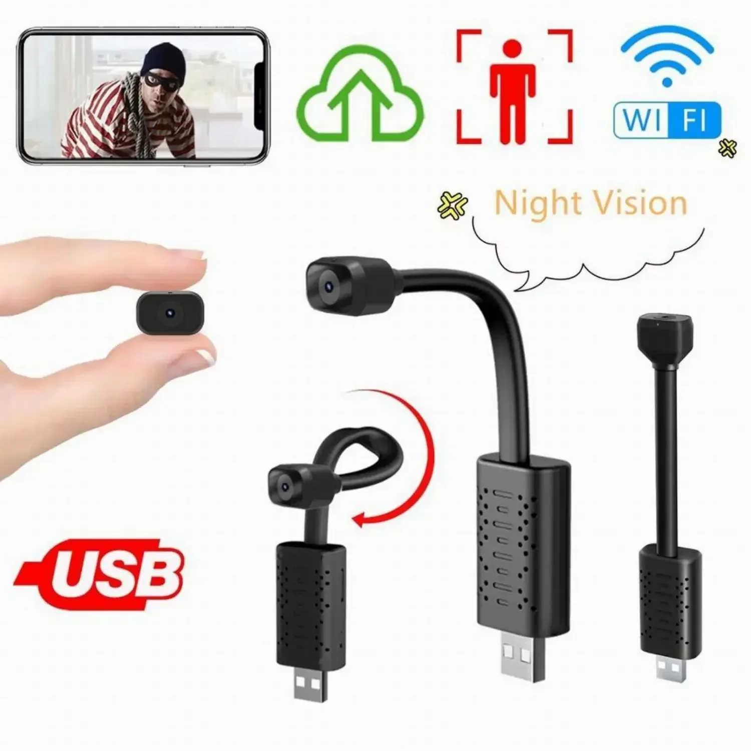 Wireless Samll Cameras V380 Pro USB Camera Full HD 1080P  For Mini Camera WiFi IP Micro-Cam Remote Monitoring For Security