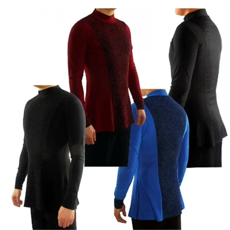 Elastische Latin Dance Shirts Mannen Lange Mouw Latin Top Mannen Ballroom Chacha Danskleding Wedstrijd Performance Wear