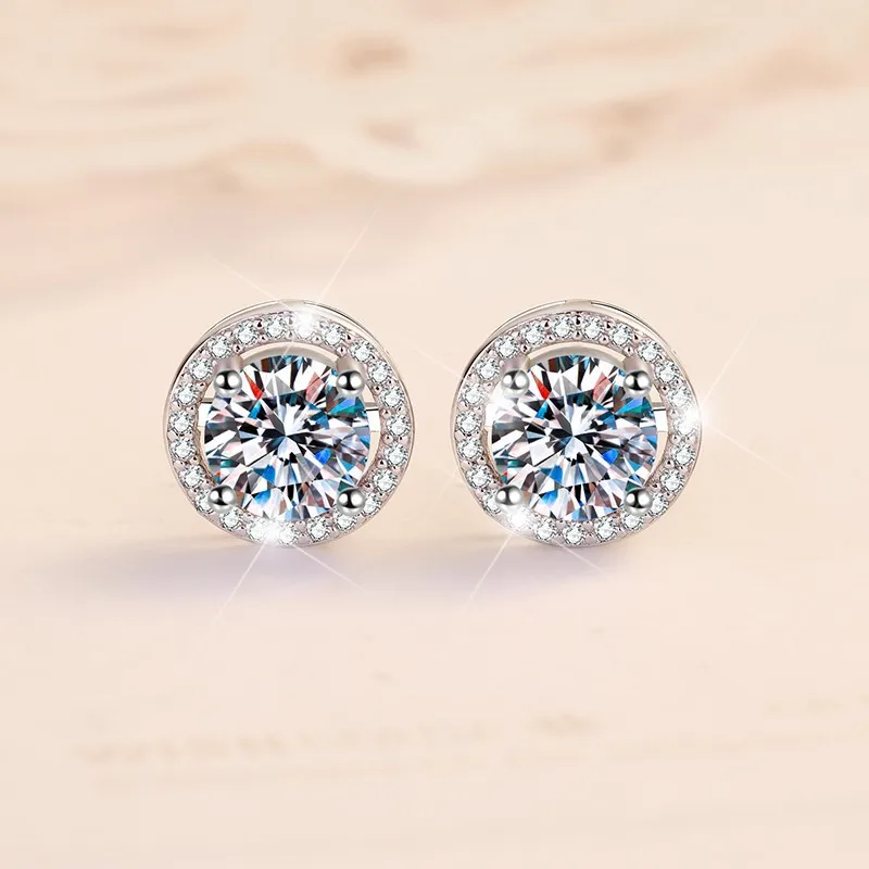 925 Sterling Earrings Silver 0.5ct-3ct Carat Moissanite Round Earrings Engagement Wedding Daily Work Party Travel Luxurious Gift