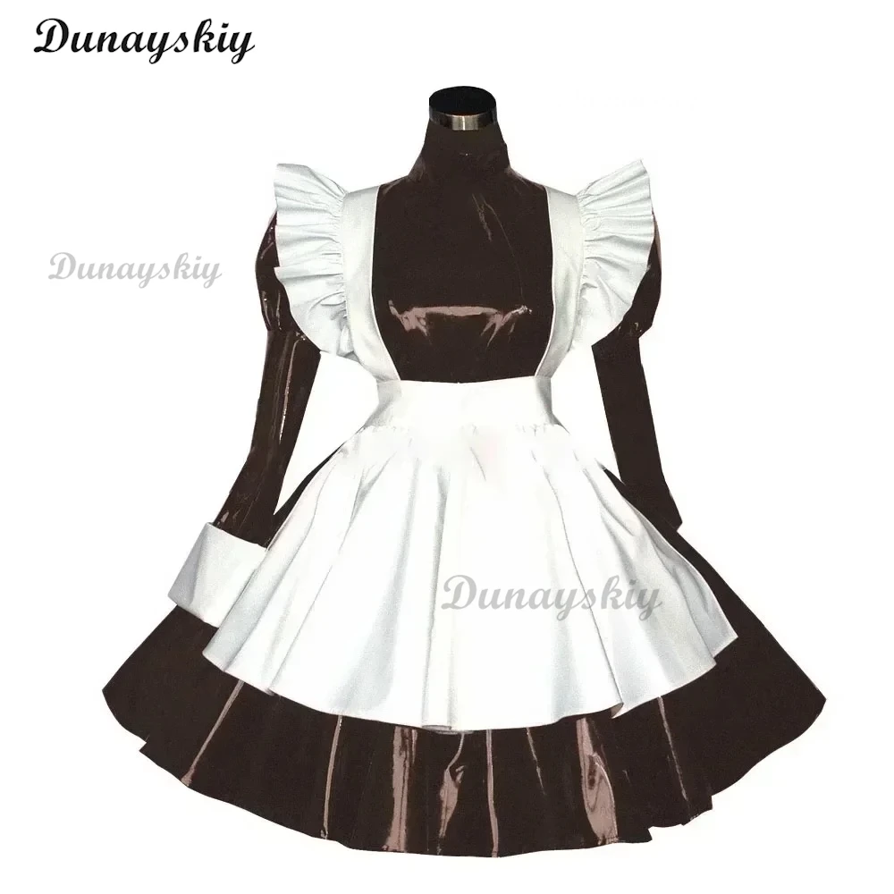 Dulce disfraz de sirvienta Lolita Cosplay mujer Sexy PVC cuero sirvienta francesa traje de camarera con cordones vestido de sirvienta Clubwear