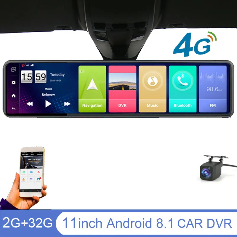 

11 inch ADAS Android8.1 4G Dash Cam black box Dash Camera GPS Navigation Rearview Mirror video Recorder Dashboard Car DVR