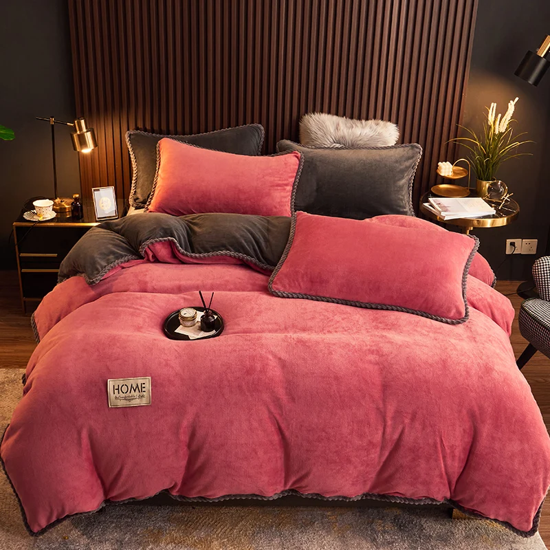 Winter Plush Couple Bed Duvet Cover Bedspreads for Double Bed Velvect Warm Soft Nordic Couple Bed Quilt Cover Pink 150 220x240