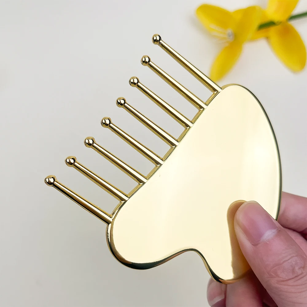 Portable Zinc Alloy Scalp Massage Comb Round Tooth Meridian Gua Sha Massager Head Care Tool for Men Women