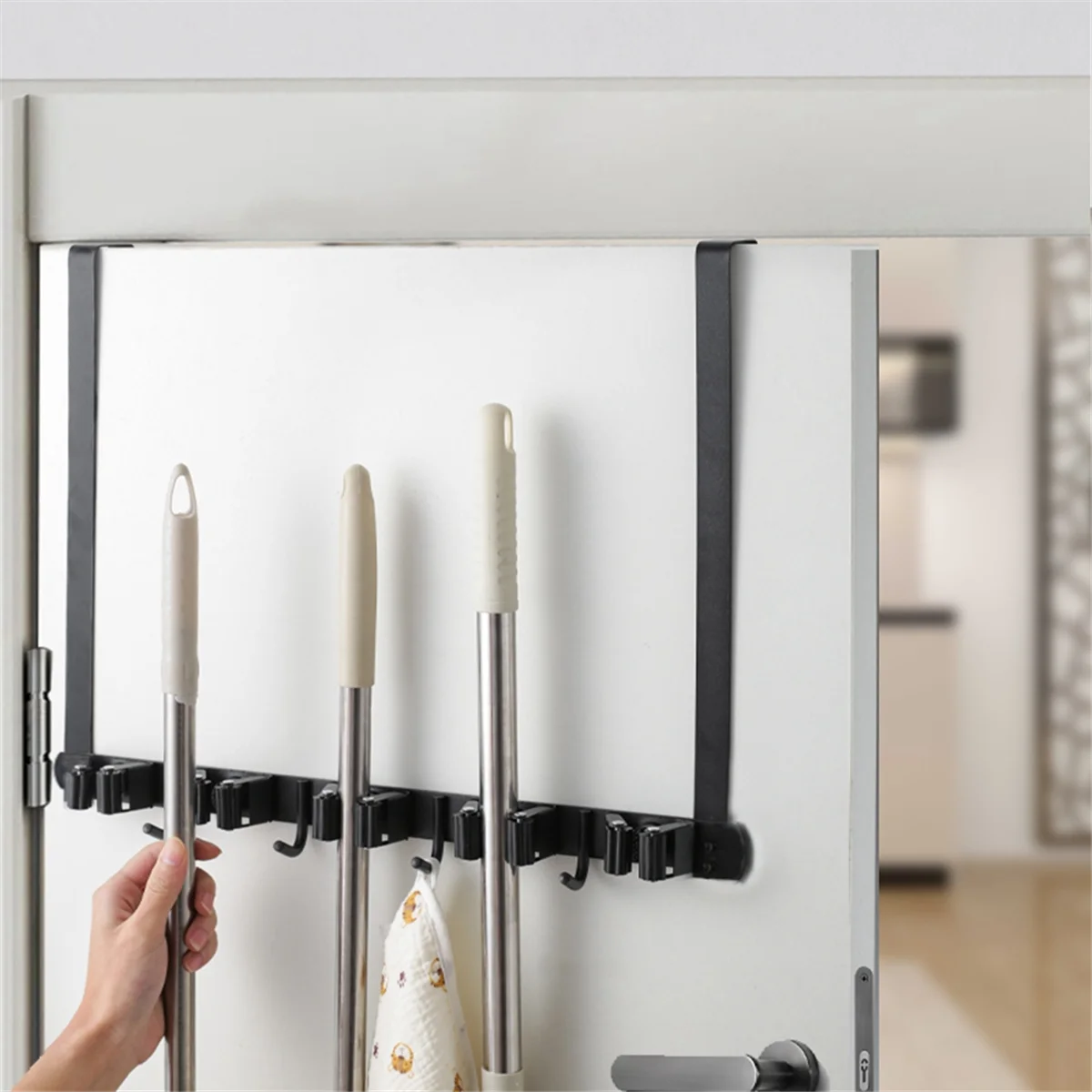 

Broom Holder Door Mount,Over The Door Broom And Mop Holder With 2 Over Door Hooks,Broom Hanger,Tool Rack Organizer jasmine